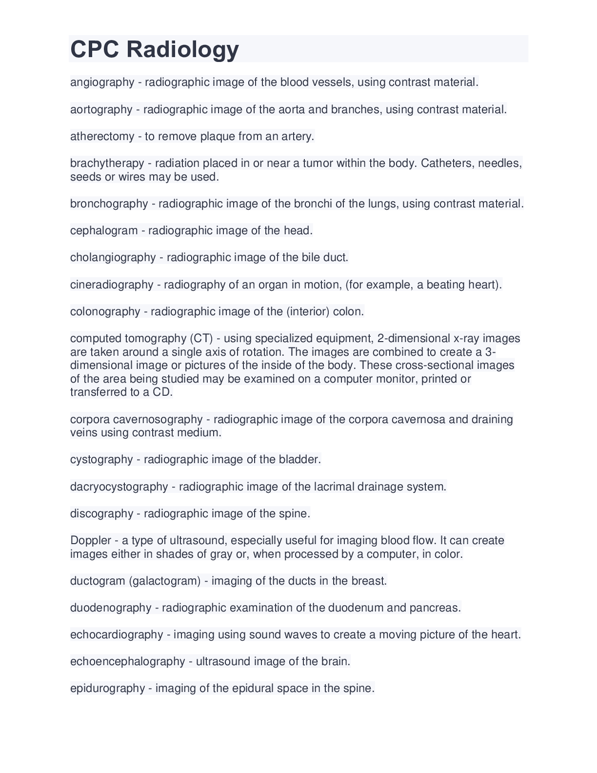 CPC Radiology Browsegrades